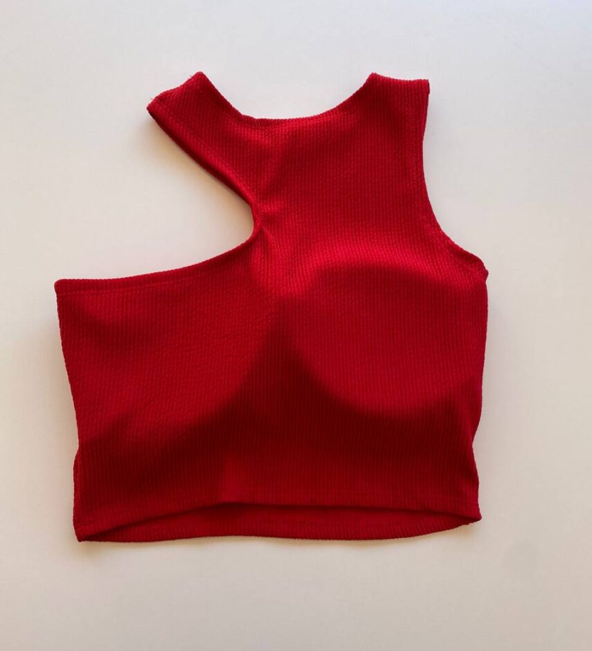 Cropped Feminino com Bojo Nula Manga Malha Canelada Vermelho - Fernanda Ramos Store