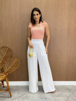 Cropped Feminino Liz com Bojo e Lastex Laranja Listrado - Fernanda Ramos Store