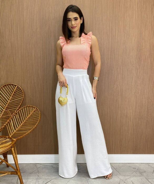 Cropped Feminino Liz com Bojo e Lastex Laranja Listrado - Fernanda Ramos Store