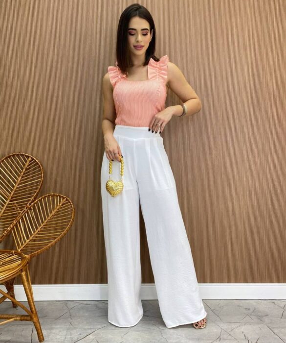 Cropped Feminino Liz com Bojo e Lastex Laranja Listrado - Fernanda Ramos Store