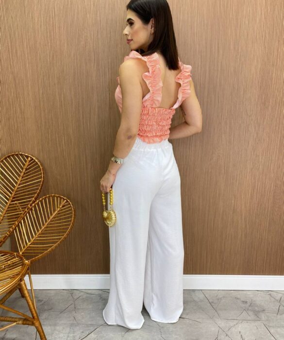 Cropped Feminino Liz com Bojo e Lastex Laranja Listrado - Fernanda Ramos Store