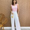 Cropped Feminino Liz com Bojo e Lastex Rosa Listrado - Fernanda Ramos Store