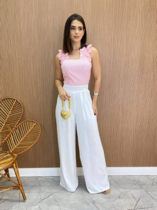 Cropped Feminino Liz com Bojo e Lastex Rosa Listrado - Fernanda Ramos Store