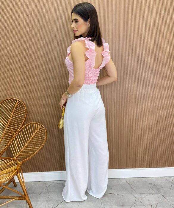 Cropped Feminino Liz com Bojo e Lastex Rosa Listrado - Fernanda Ramos Store