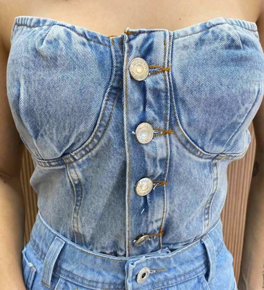 Cropped Feminino Liz sem Bojo Jeans com Botões - Fernanda Ramos Store