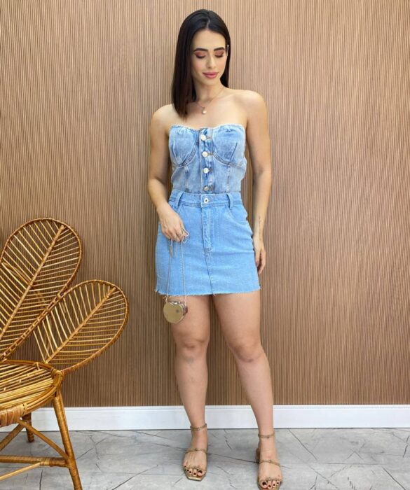 Cropped Feminino Liz sem Bojo Jeans com Botões - Fernanda Ramos Store