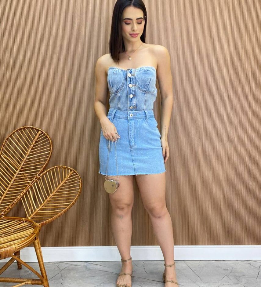 Cropped Feminino Liz sem Bojo Jeans com Botões - Fernanda Ramos Store