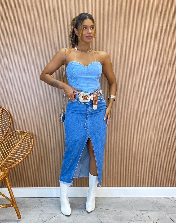 Cropped Feminino Rebeca sem Bojo Jeans com Lastex - Fernanda Ramos Store