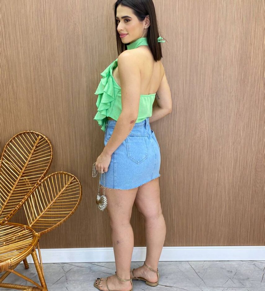 Cropped Feminino sem Bojo Frente Única com Babado Verde - Fernanda Ramos Store