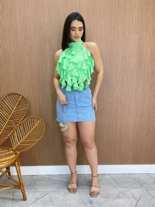 Cropped Feminino sem Bojo Frente Única com Babado Verde - Fernanda Ramos Store