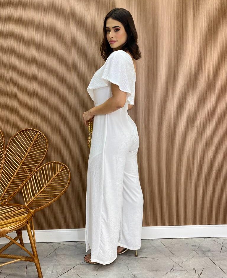 Macacão Longo Feminino com Bojo Nula Manga Branco - Fernanda Ramos Store