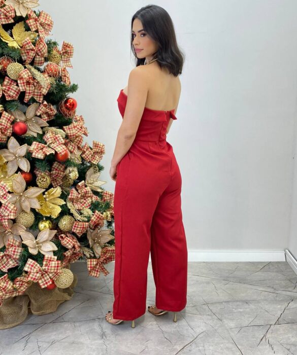 Macacão Longo Feminino Tomara que Caia com Bojo Vermelho - Fernanda Ramos Store