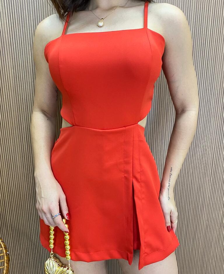 Macaquinho Feminino com Alça Regulável Ingrid Vermelho - Fernanda Ramos Store