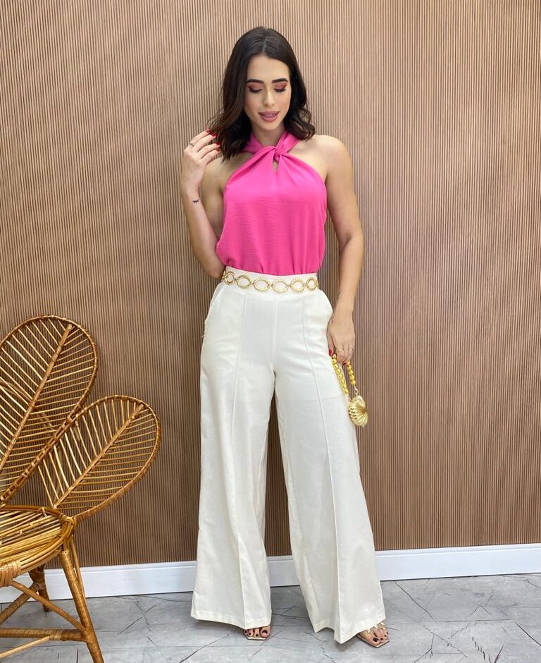 Regata Feminina Júlia com Detalhe Trançado Rosa - Fernanda Ramos Store