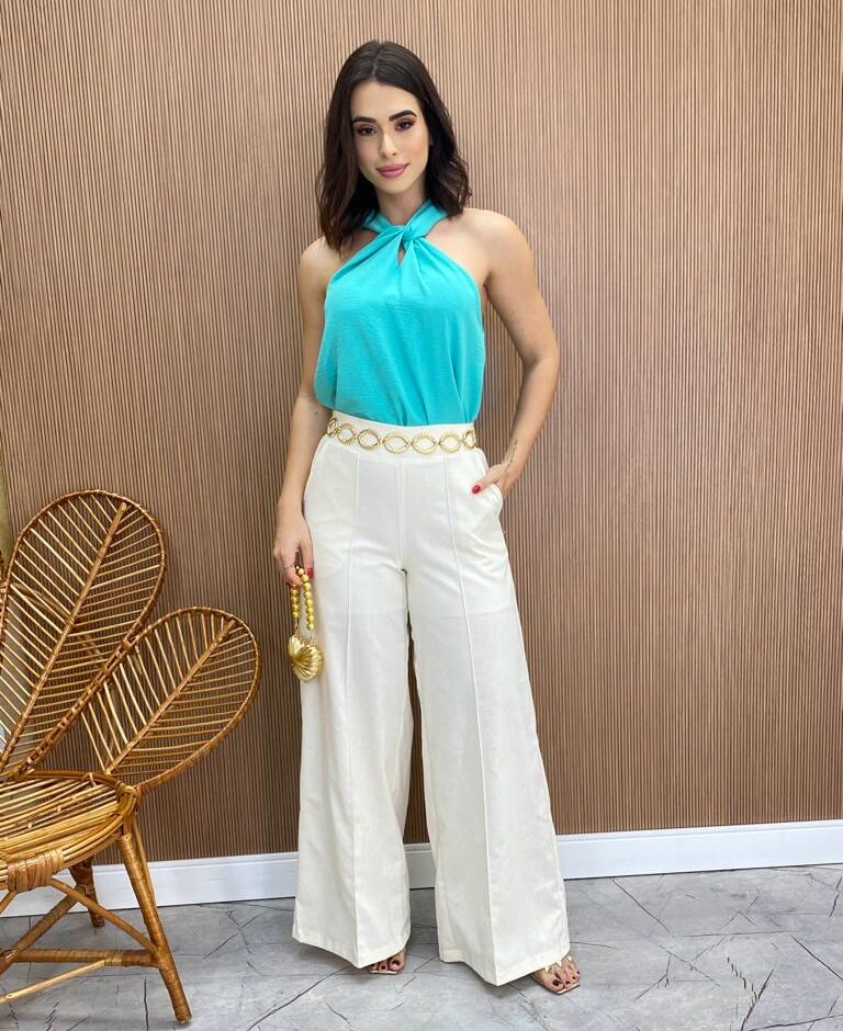 Regata Feminina Júlia com Detalhe Trançado Verde Água - Fernanda Ramos Store
