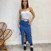 Saia Feminina Midi Jeans Juliana com Fenda - Fernanda Ramos Store