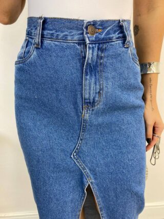 Saia Feminina Midi Jeans Juliana com Fenda - Fernanda Ramos Store