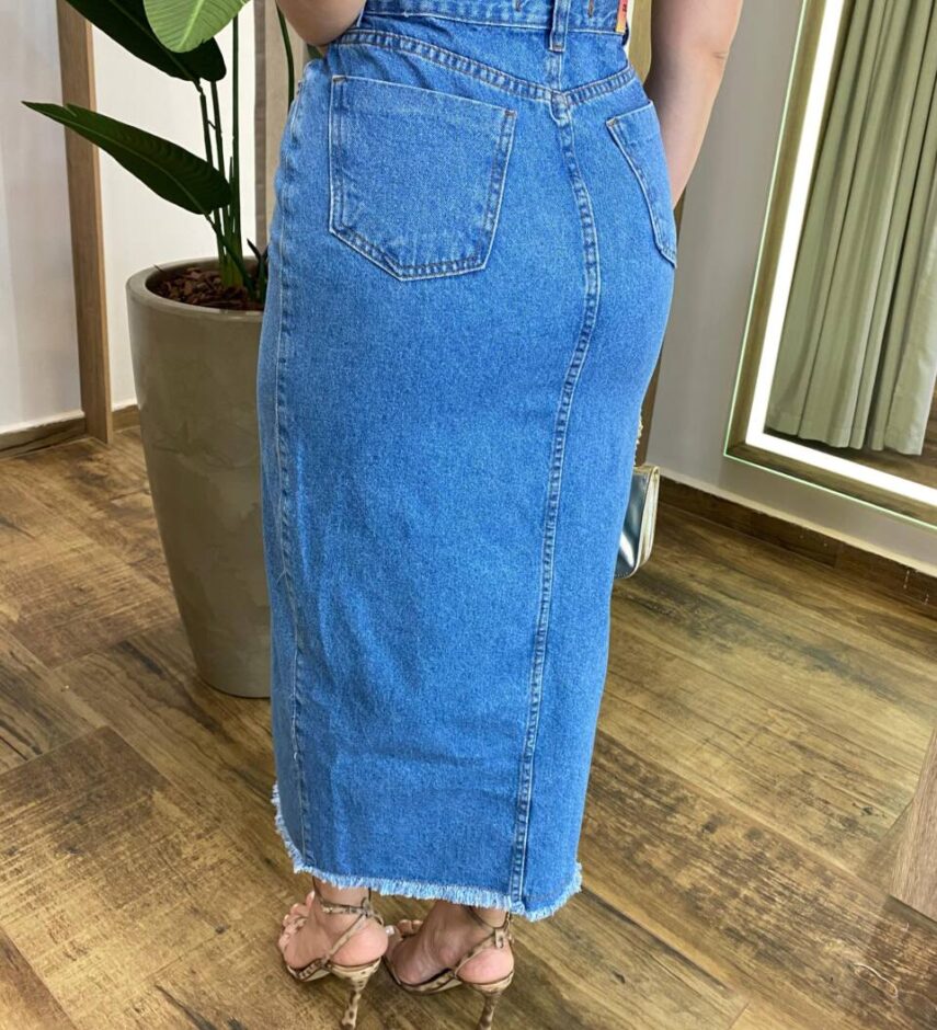 Saia Feminina Midi Jeans Juliana com Fenda - Fernanda Ramos Store