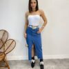 Saia Feminina Midi Jeans Juliana com Fenda - Fernanda Ramos Store