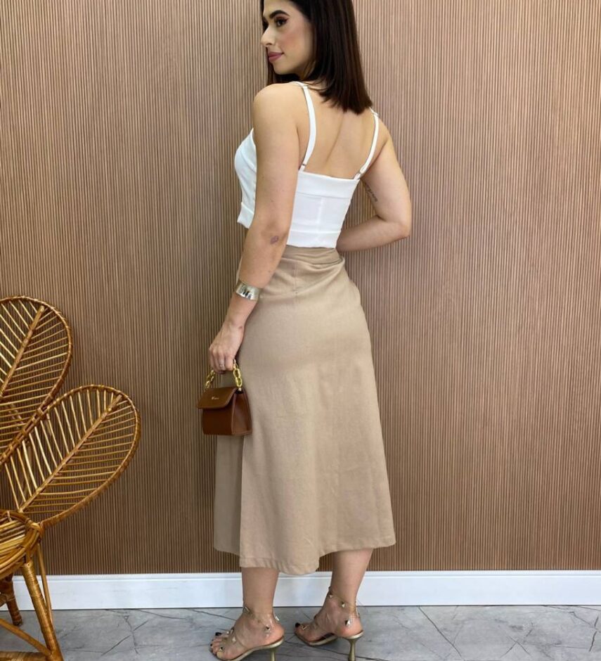 Saia Midi Feminina Maitê Viscolinho Terra - Fernanda Ramos Store