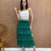 Saia Midi Melissa Plissada em Camadas Verde - Fernanda Ramos Store