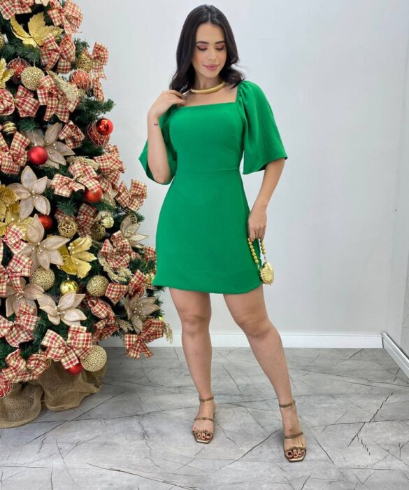 Vestido Curto Ingrid com Bojo e Amarração nas Costas Verde - Fernanda Ramos Store