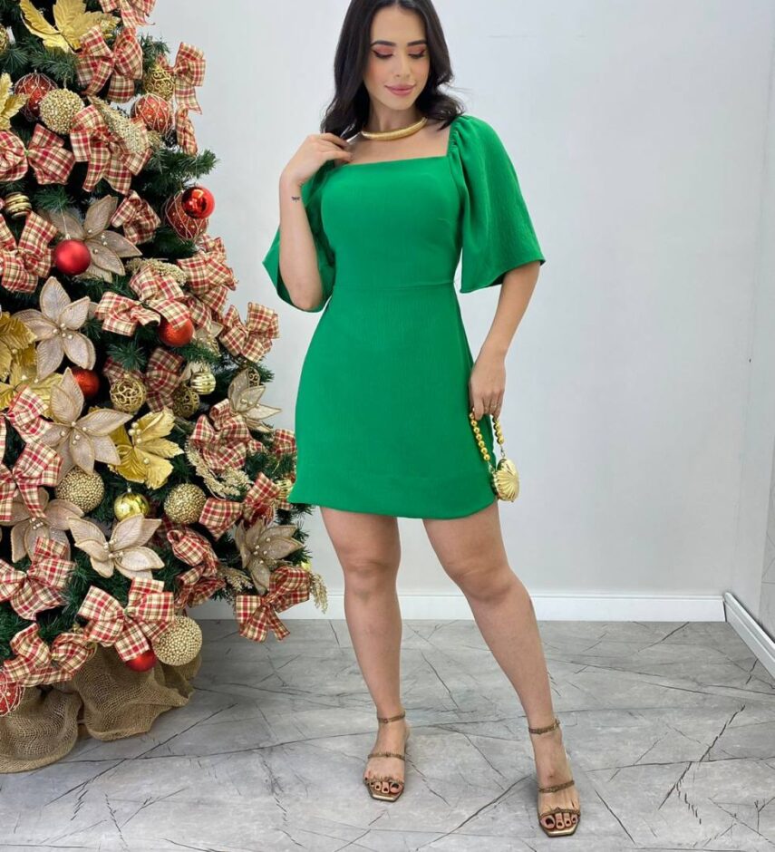 Vestido Curto Ingrid com Bojo e Amarração nas Costas Verde - Fernanda Ramos Store