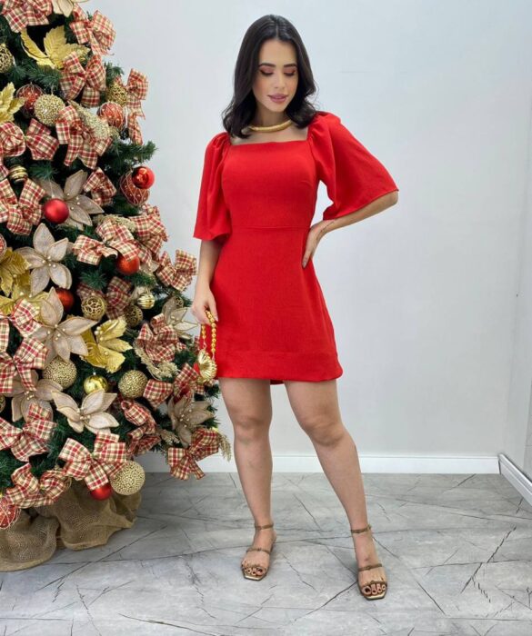 Vestido Curto Ingrid com Bojo e Amarração nas Costas Vermelho - Fernanda Ramos Store