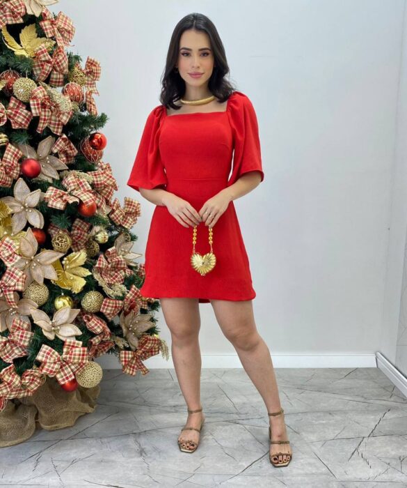 Vestido Curto Ingrid com Bojo e Amarração nas Costas Vermelho - Fernanda Ramos Store