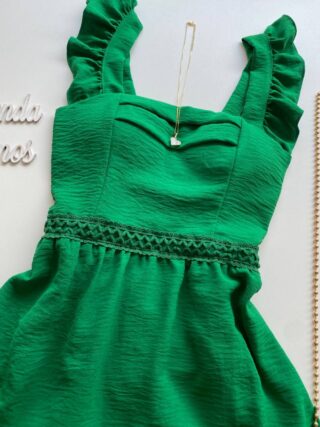 Vestido Curto Manuela com Bojo Verde Babado nas Alças - Fernanda Ramos Store