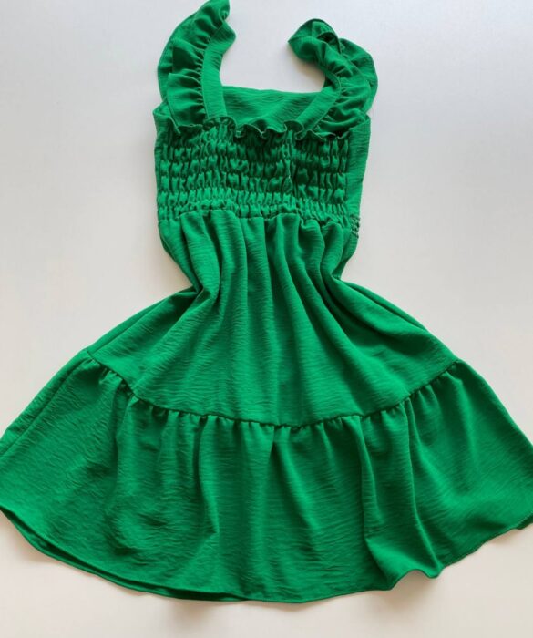 Vestido Curto Manuela com Bojo Verde Babado nas Alças - Fernanda Ramos Store