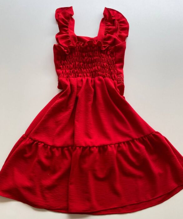 Vestido Curto Manuela com Bojo Vermelho Babado nas Alças - Fernanda Ramos Store