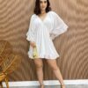 Vestido Curto sem Bojo com Decote em V Manga Flare Branco - Fernanda Ramos Store