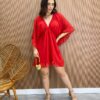 Vestido Curto sem Bojo com Decote em V Manga Flare Vermelho - Fernanda Ramos Store