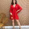 Vestido Curto sem Bojo com Decote em V Manga Flare Vermelho - Fernanda Ramos Store