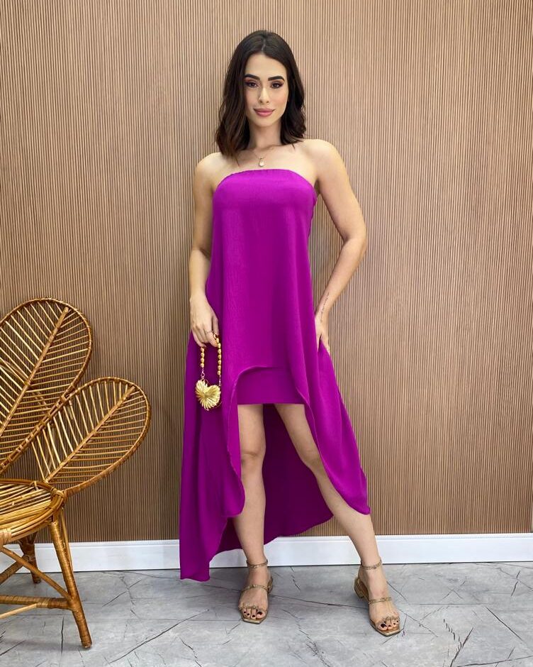 Vestido Feminino com Bojo Tomara que Caia Fúcsia Abertura Frontal - Fernanda Ramos Store
