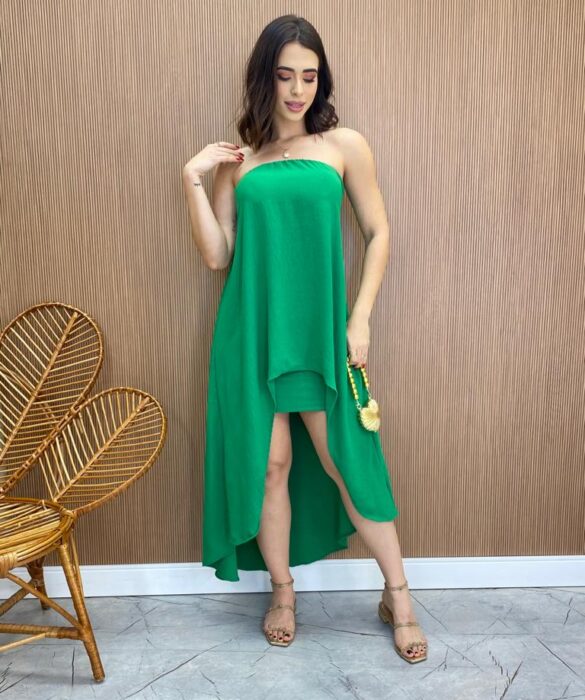 Vestido Feminino com Bojo Tomara que Caia Verde Abertura Frontal - Fernanda Ramos Store