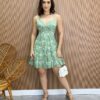 Vestido Feminino Curto sem Bojo com Alça Regulável Verde Oliva Bordado em Branco - Fernanda Ramos Store