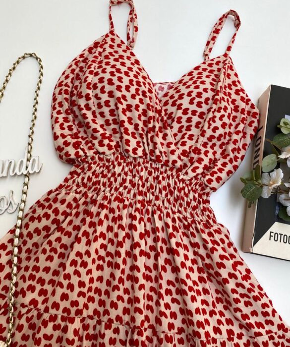 Vestido Feminino Curto com Bojo Bia Estampado Vermelho - Fernanda Ramos Store