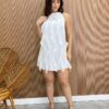 Vestido Feminino Curto Frente Única sem Bojo com Babados Branco - Fernanda Ramos Store