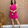 Vestido Feminino Curto Frente Única sem Bojo com Babados Pink - Fernanda Ramos Store