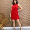 Vestido Feminino Curto Frente Única sem Bojo com Babados Vermelho - Fernanda Ramos Store