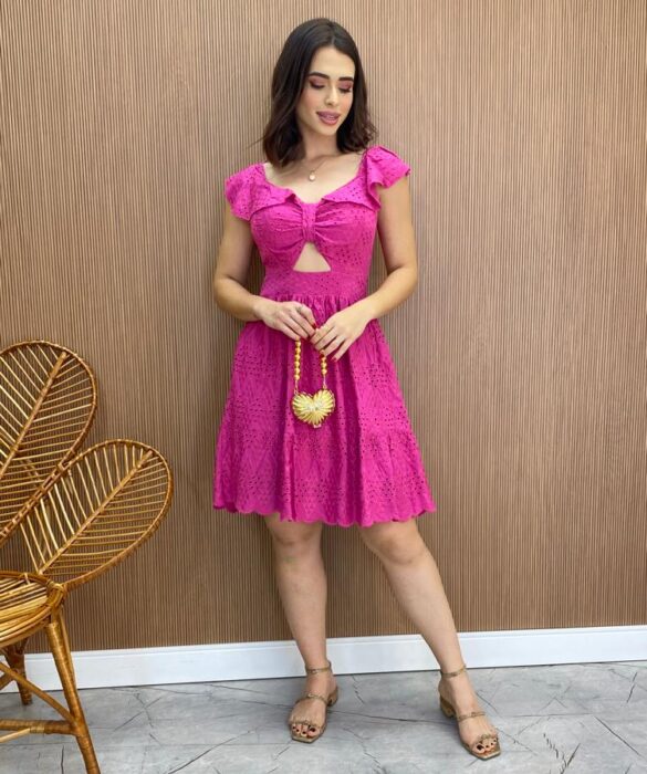 Vestido Feminino Curto Laise com Amarração nas Costas Pink - Fernanda Ramos Store