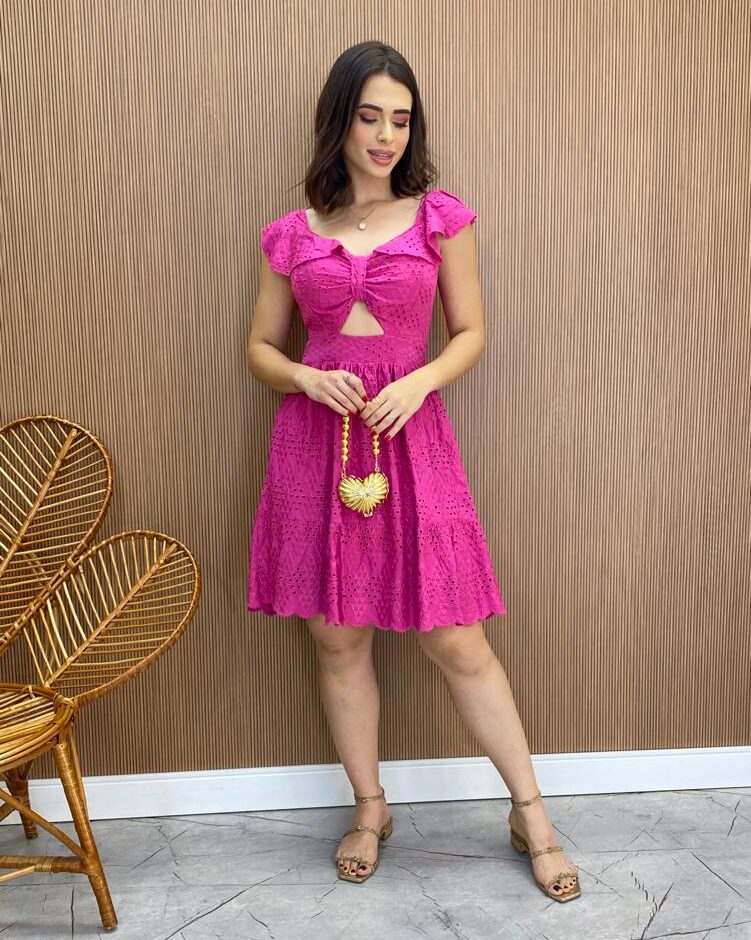 Vestido Feminino Curto Laise com Amarração nas Costas Pink - Fernanda Ramos Store