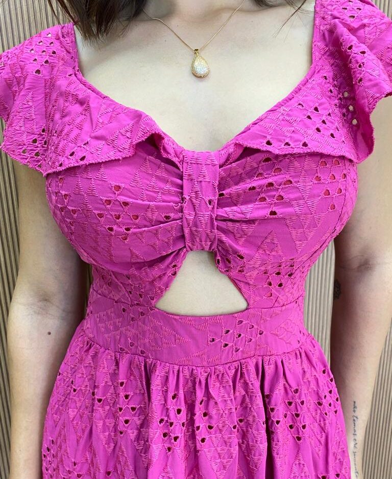 Vestido Feminino Curto Laise com Amarração nas Costas Pink - Fernanda Ramos Store