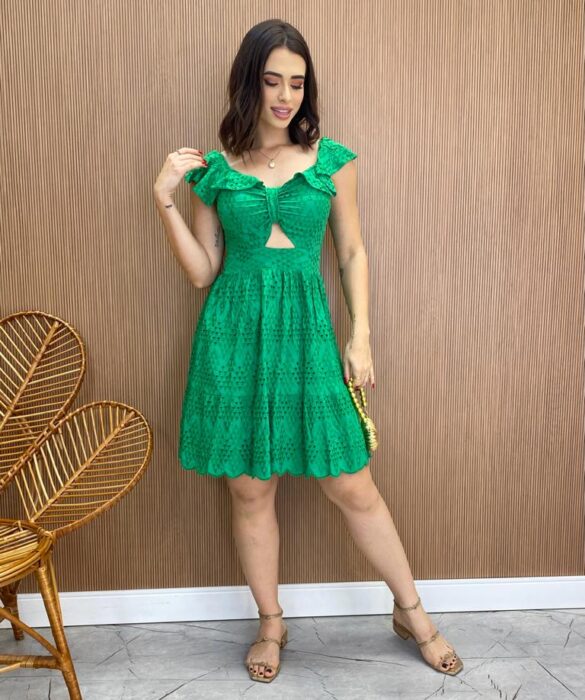 Vestido Feminino Curto Laise com Amarração nas Costas Verde - Fernanda Ramos Store