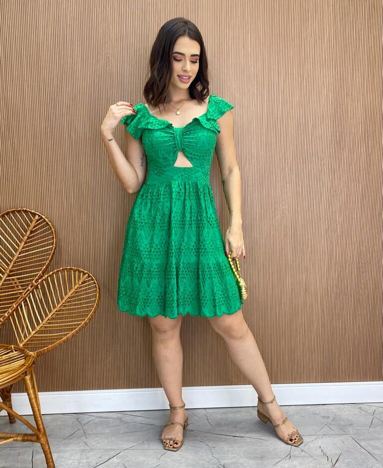 Vestido Feminino Curto Laise com Amarração nas Costas Verde - Fernanda Ramos Store