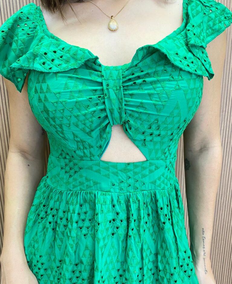 Vestido Feminino Curto Laise com Amarração nas Costas Verde - Fernanda Ramos Store