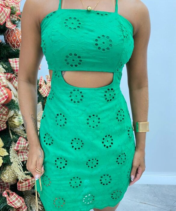 Vestido Feminino Curto Suzy Laise Verde com Abertura - Fernanda Ramos Store