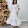 Vestido Fernanda Midi sem Bojo Manga Princesa Bordado Branco - Fernanda Ramos Store